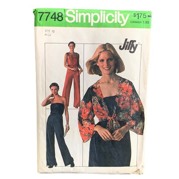 Vintage Simplicity 7748 Jiffy Sewing Pattern Misses Jumpsuit Jacket Size 10 1975 - Picture 1 of 2